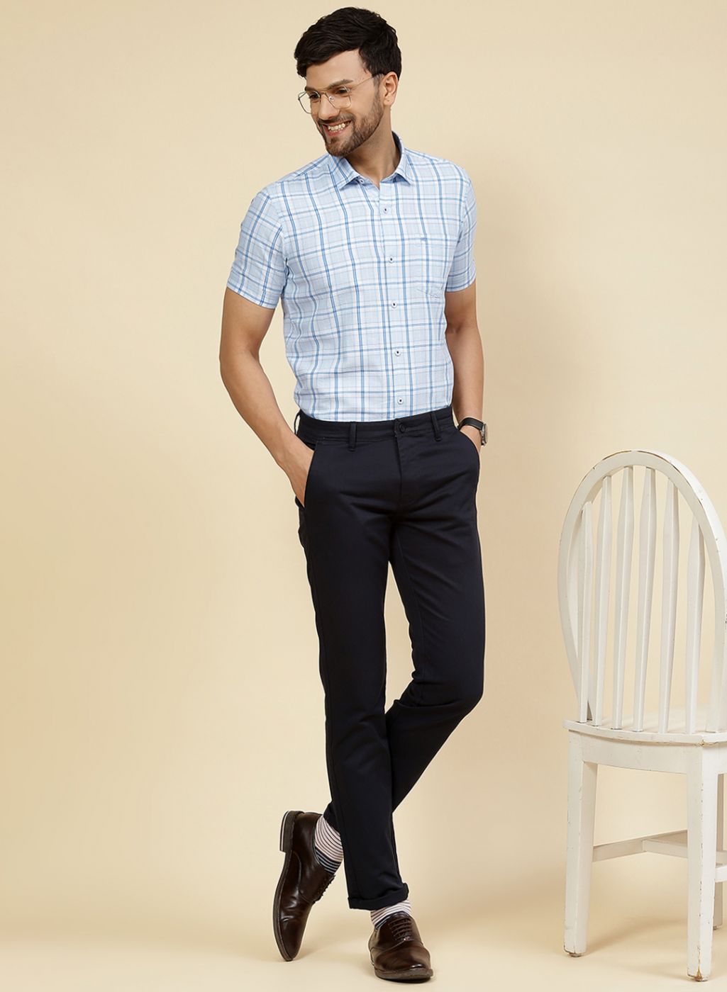 Men Blue Check Shirt