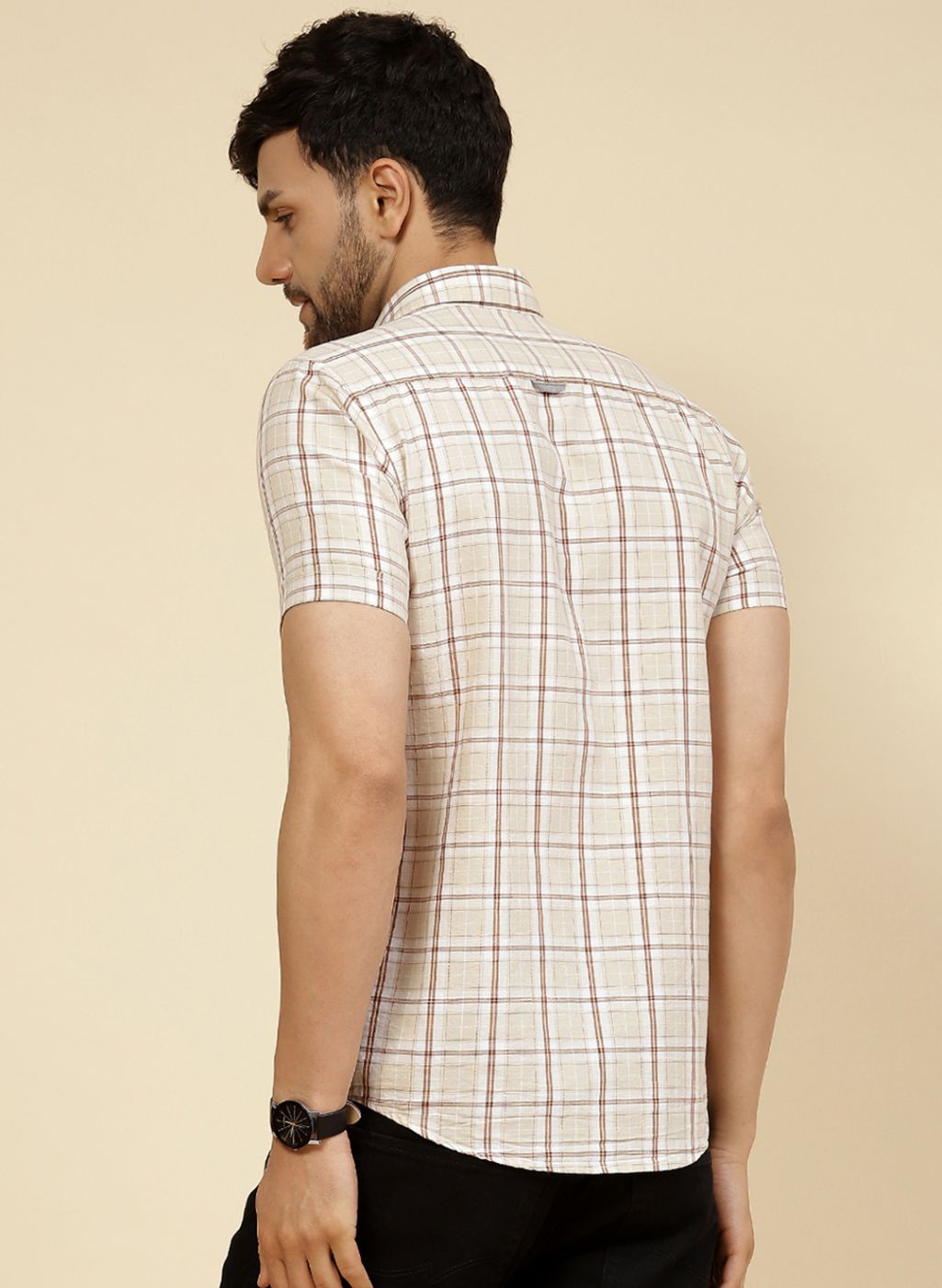 Men Beige Check Shirt
