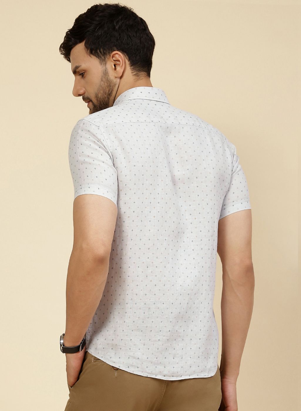 Men Grey Printed Linen Shirt