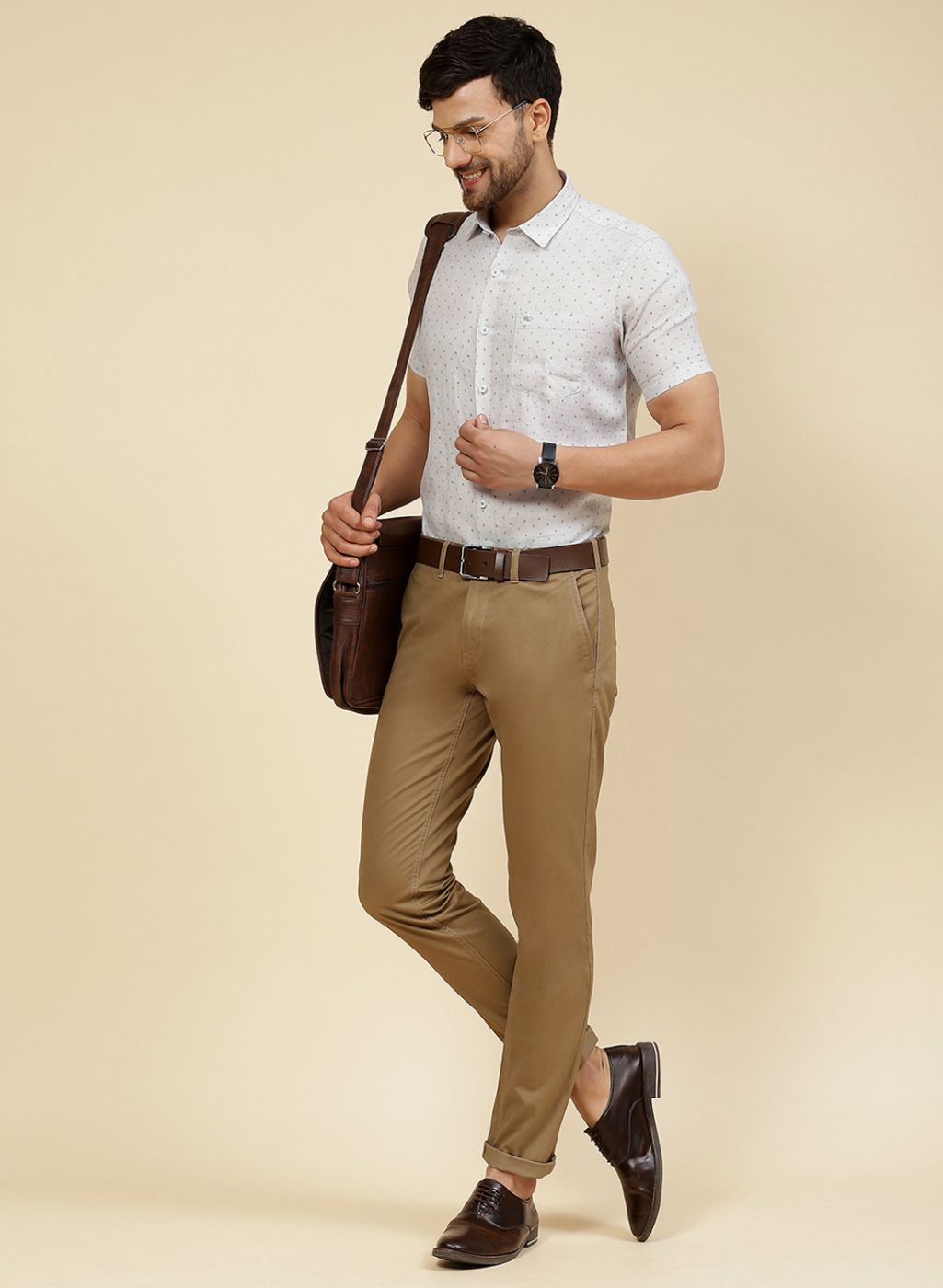 Men Grey Printed Linen Shirt