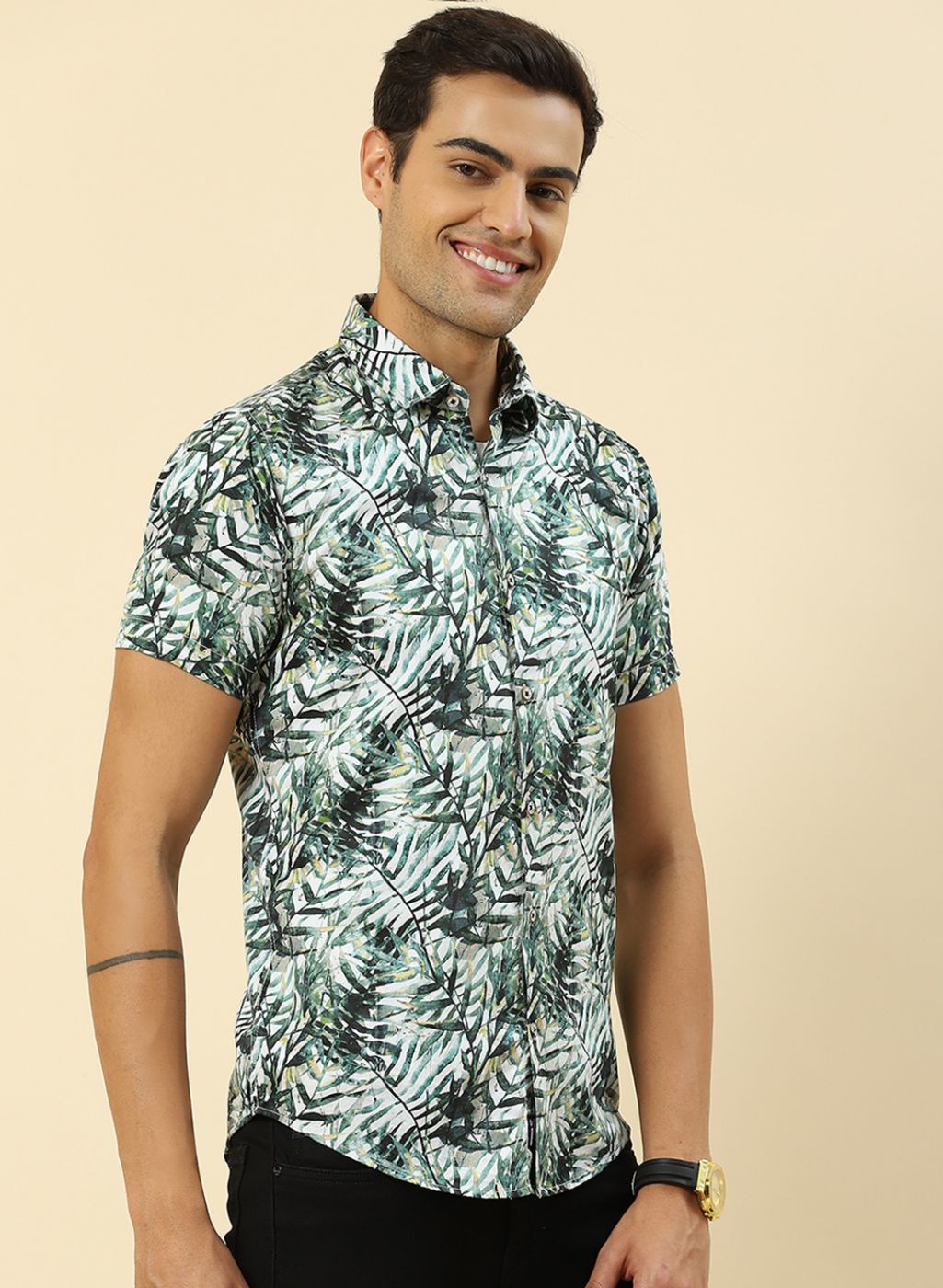 Men Green Printed Shirt