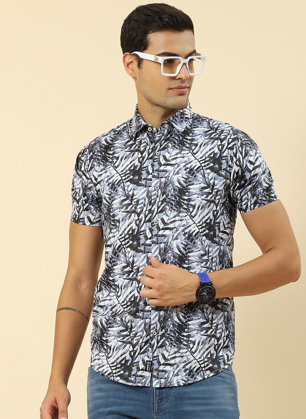 Men Blue Printed Shirt