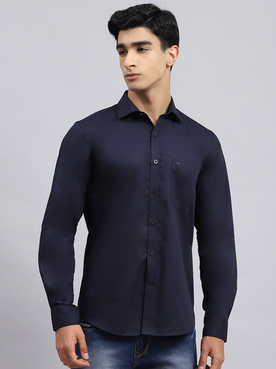 Men Navy Blue Solid Shirt