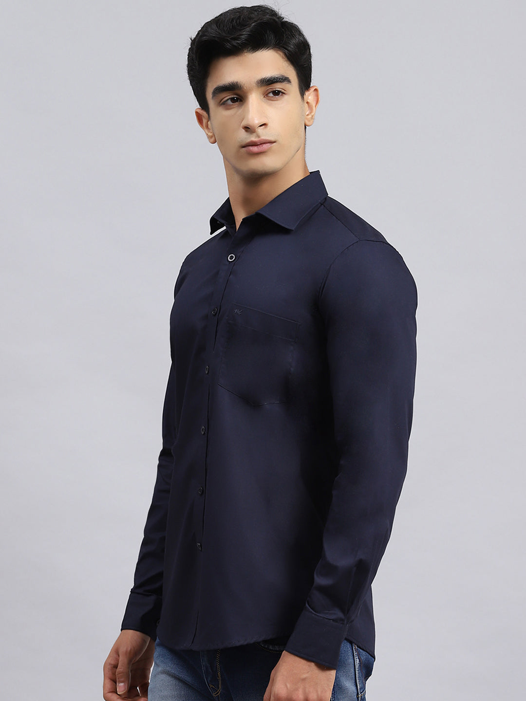 Men Navy Blue Solid Shirt