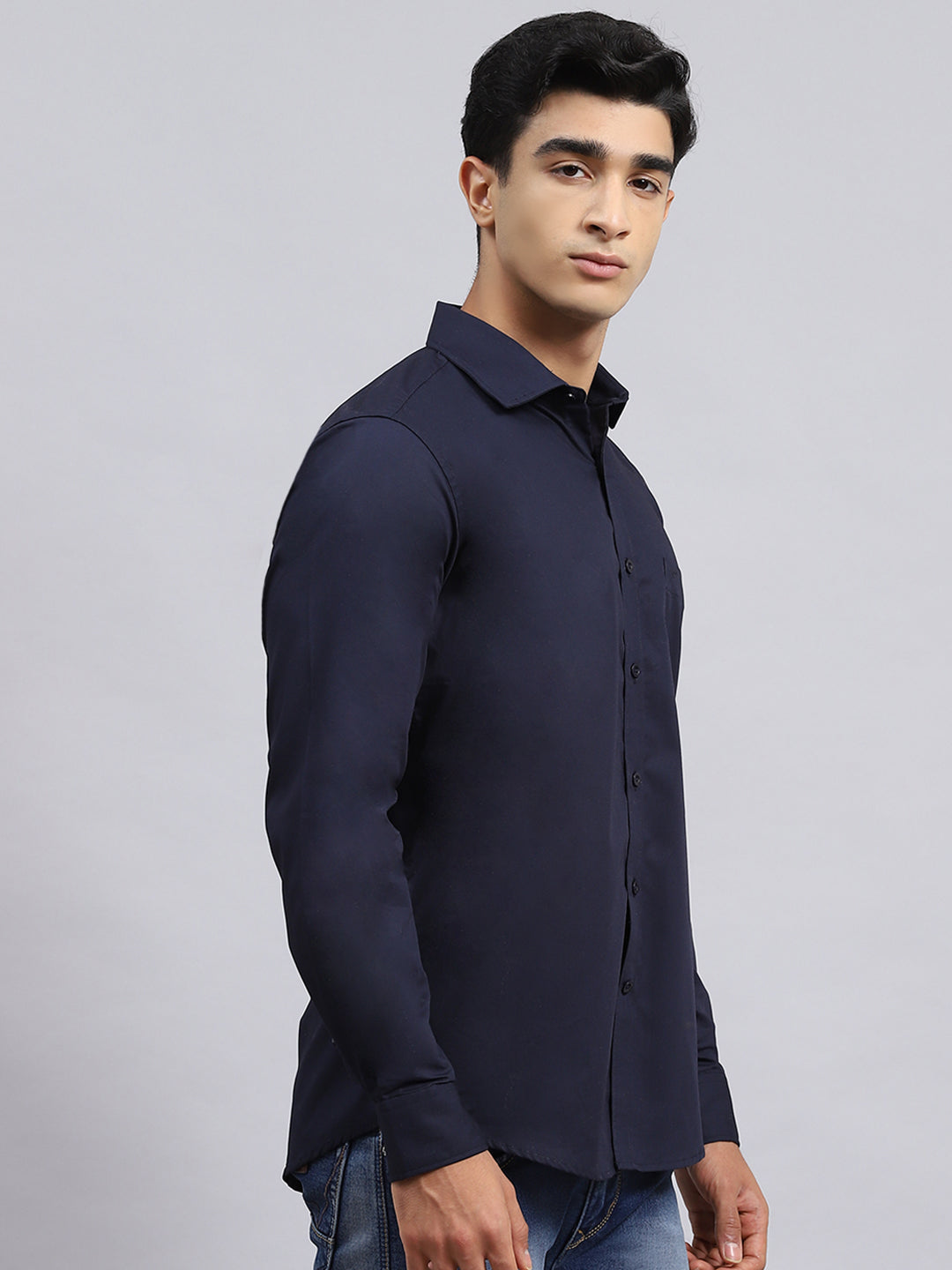 Men Navy Blue Solid Shirt