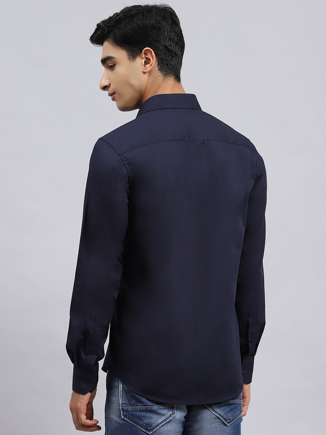 Men Navy Blue Solid Shirt