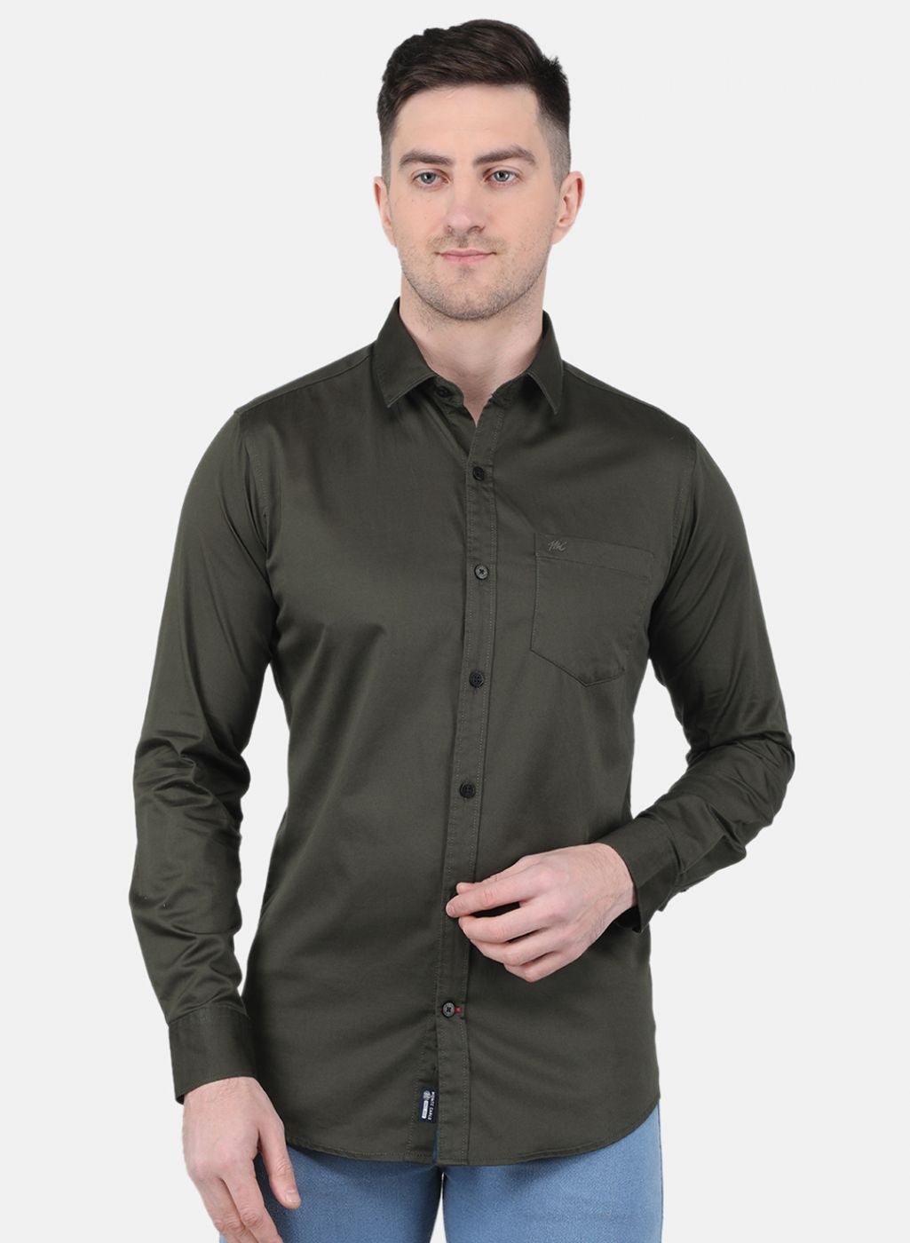 Men Olive Solid Shirt