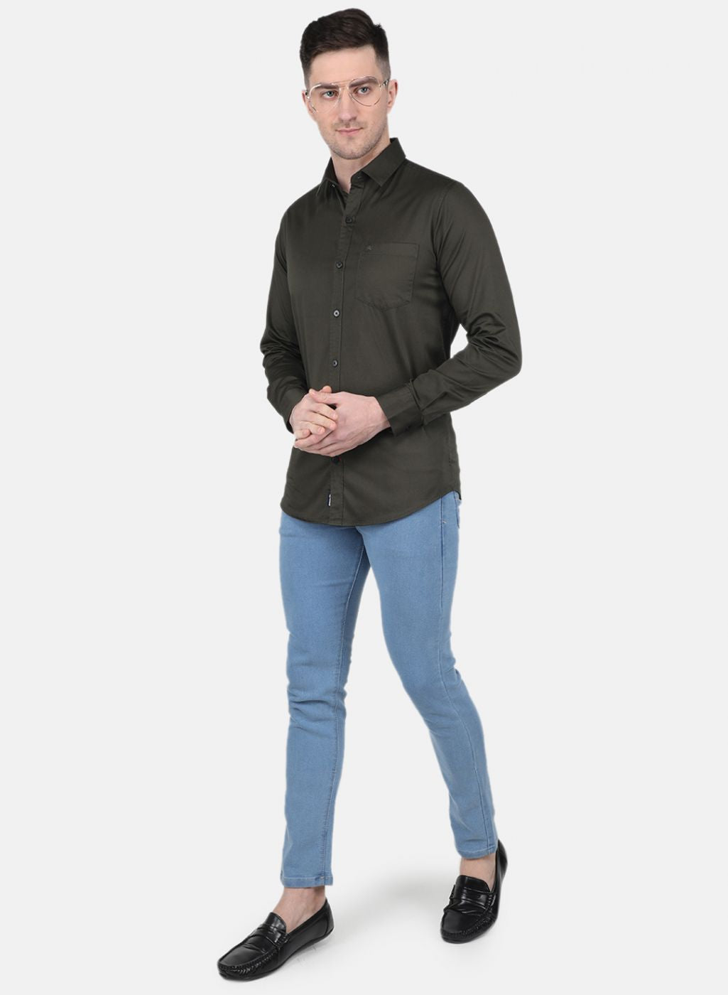 Men Olive Solid Shirt