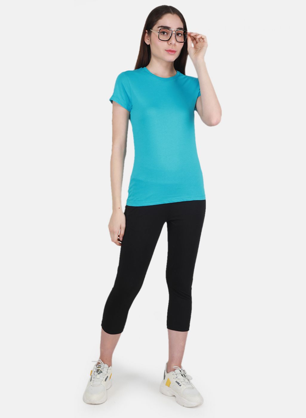 Women Yellow & Turquoise Blue Solid Top 2 Pc Set