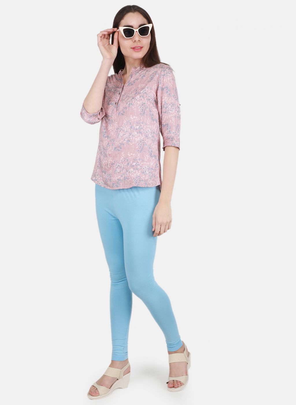 Women Sky Blue Solid Legging