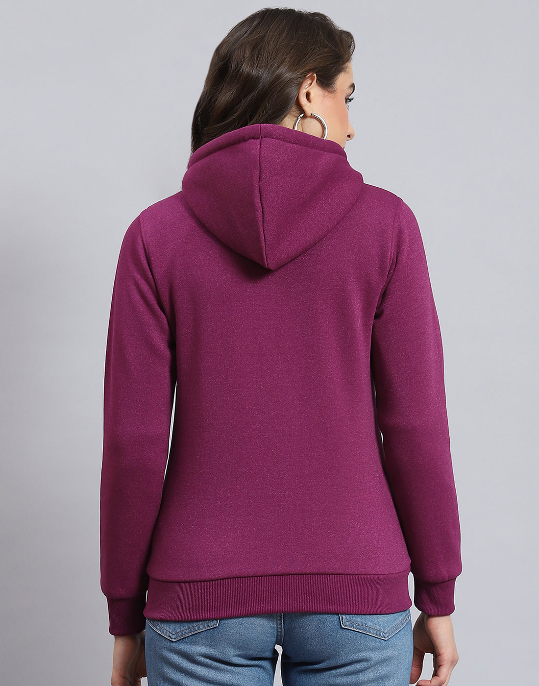 Women Purple Solid Hooded Full Sleeve Sweatshirt