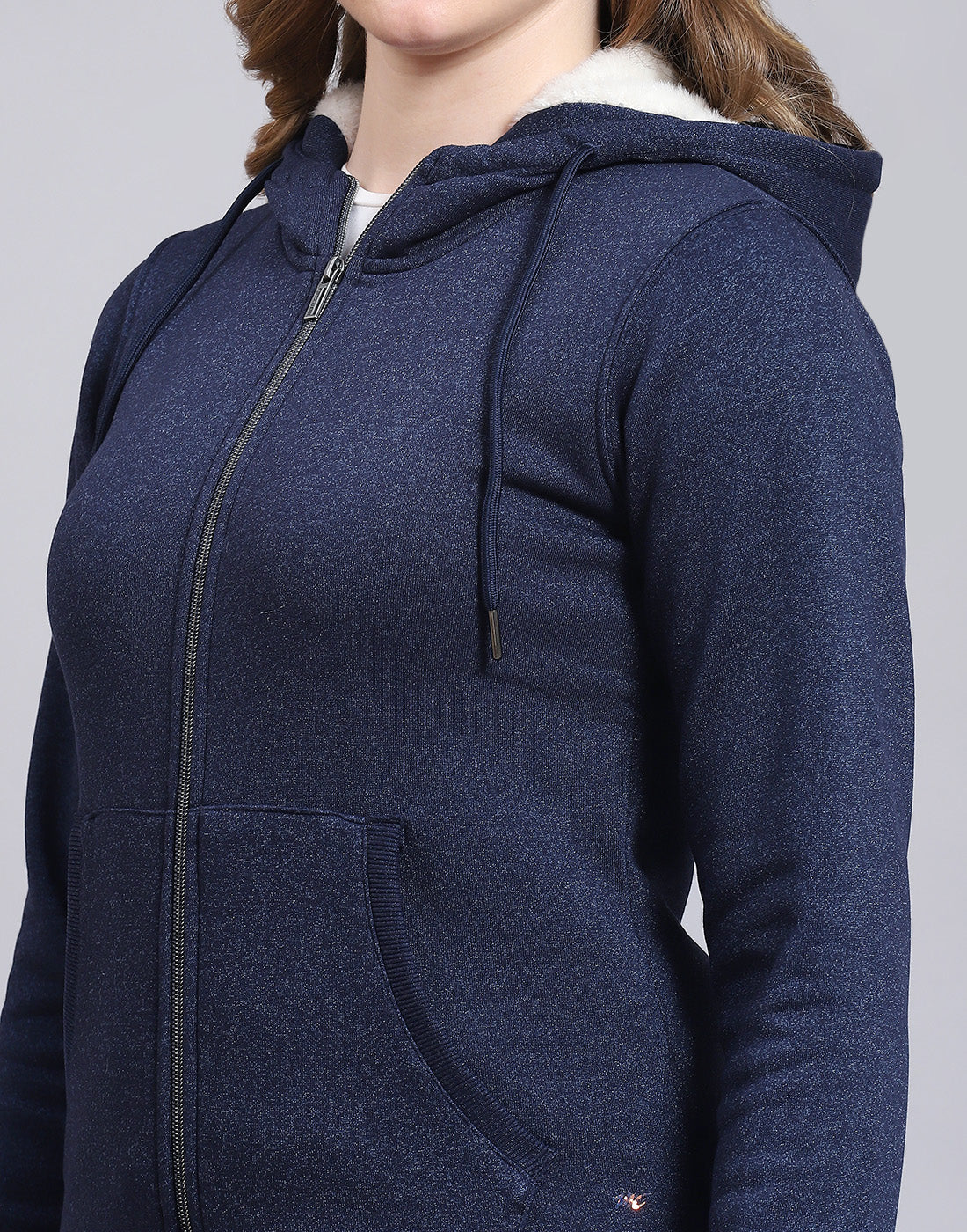Women Navy Blue Solid Hooded Full Sleeve Sweatshirt