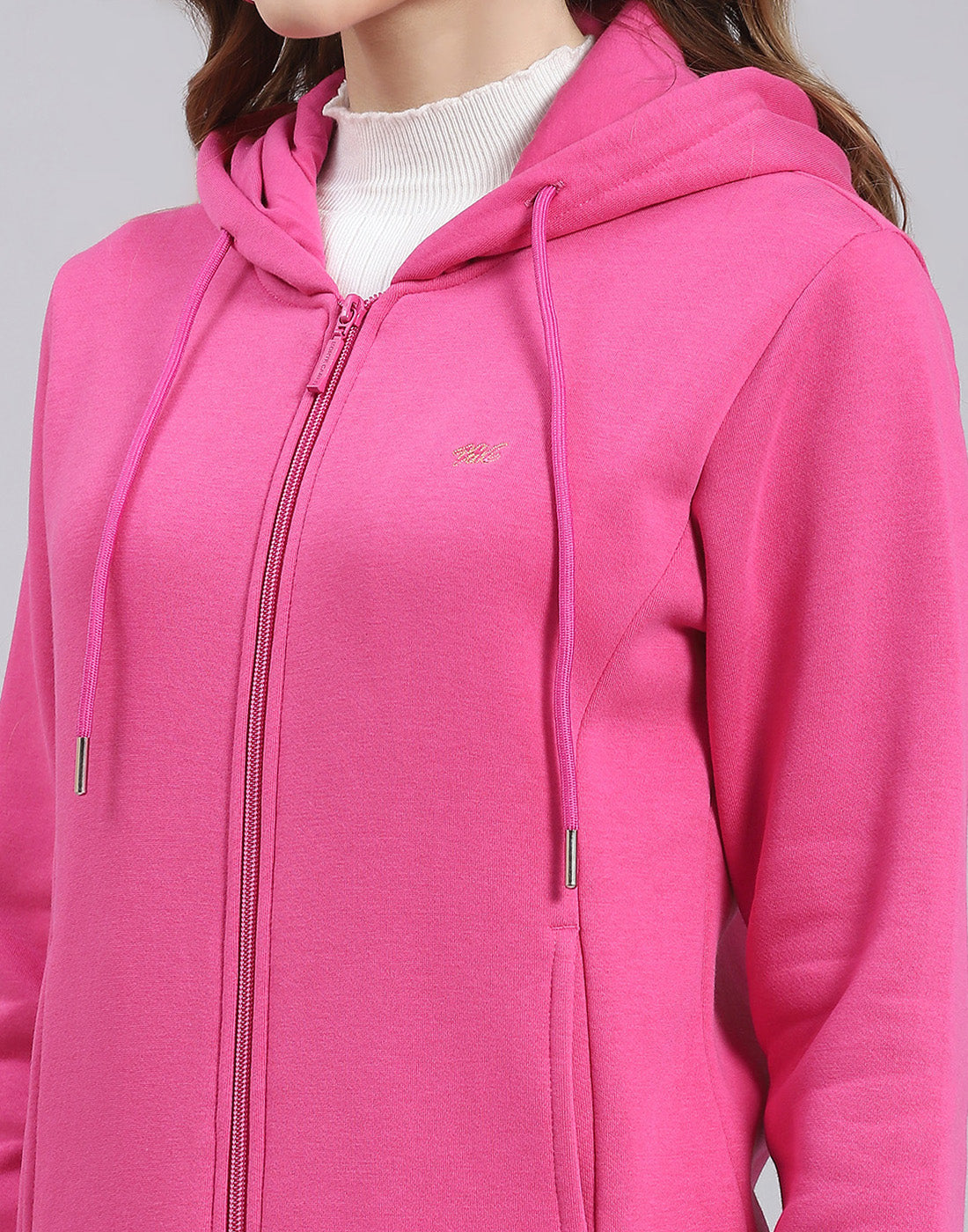 Women Pink Solid Hooded Full Sleeve Sweatshirt