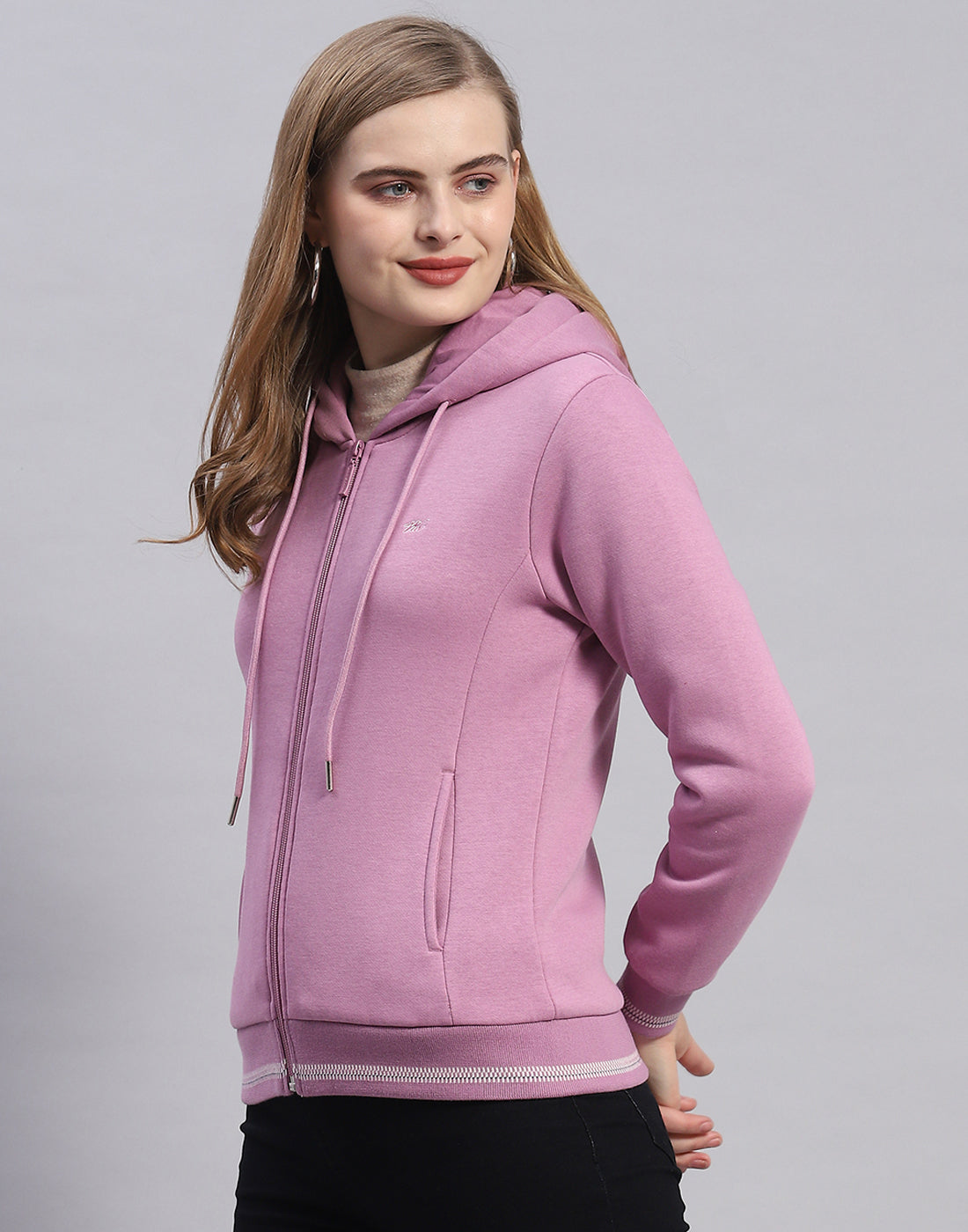 Women Purple Solid Hooded Full Sleeve Sweatshirt
