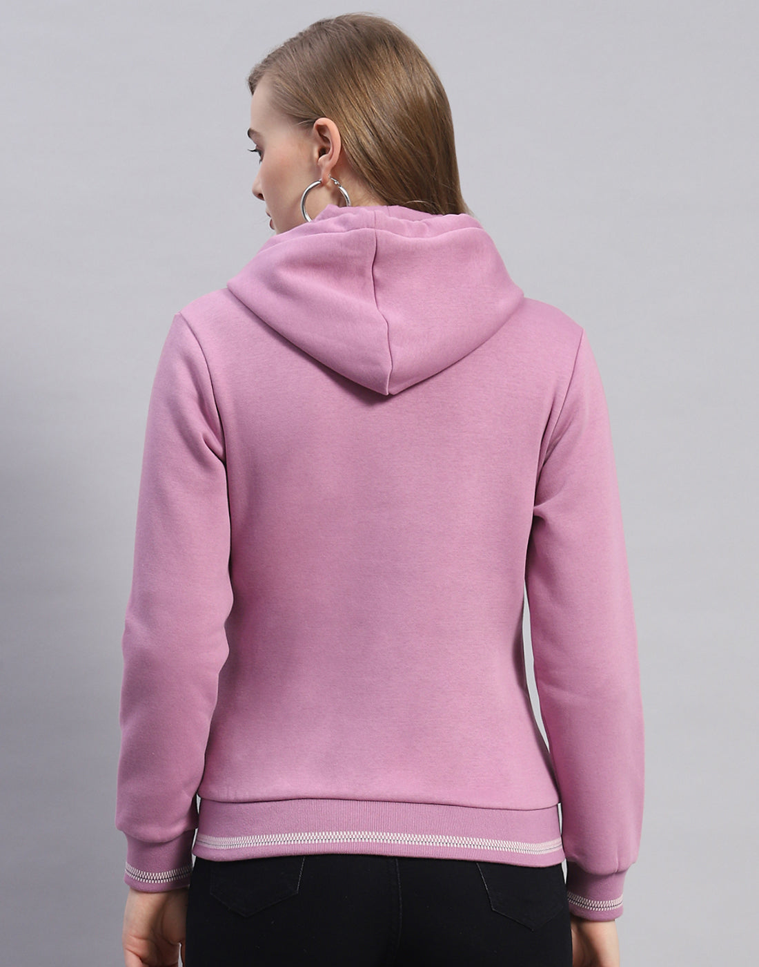 Women Purple Solid Hooded Full Sleeve Sweatshirt