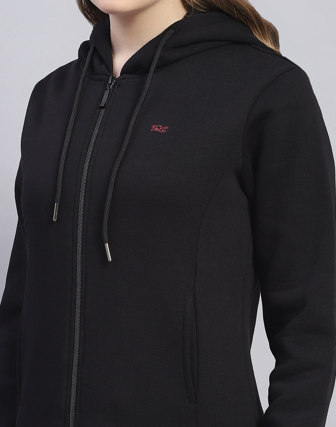 Women Black Solid Hooded Full Sleeve Sweatshirt