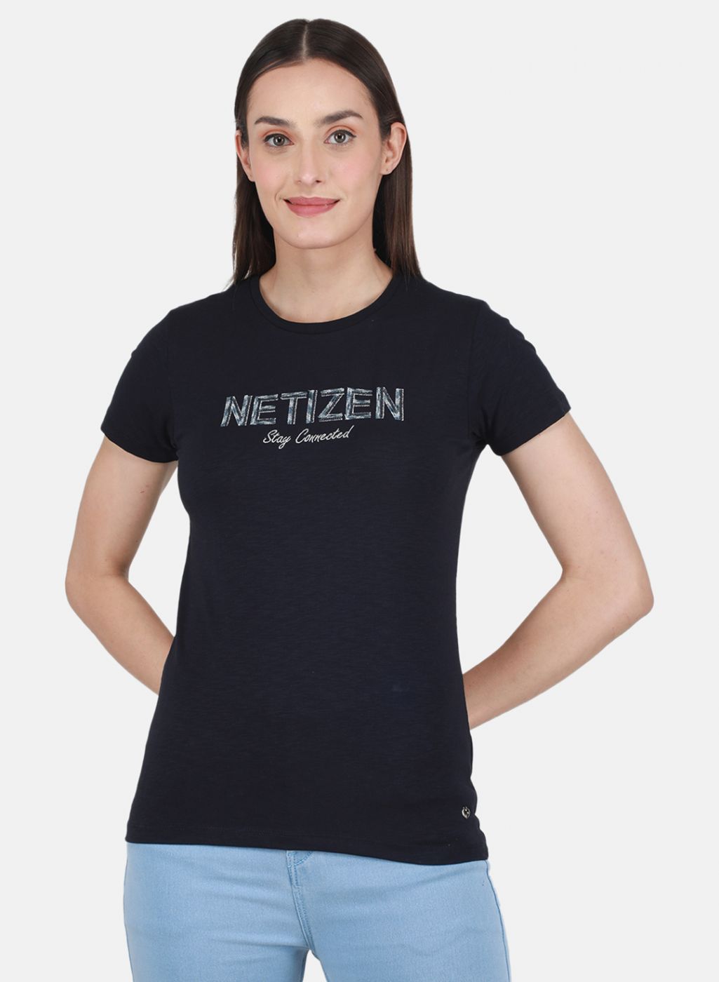 Women NAvy Blue Embroidered Top