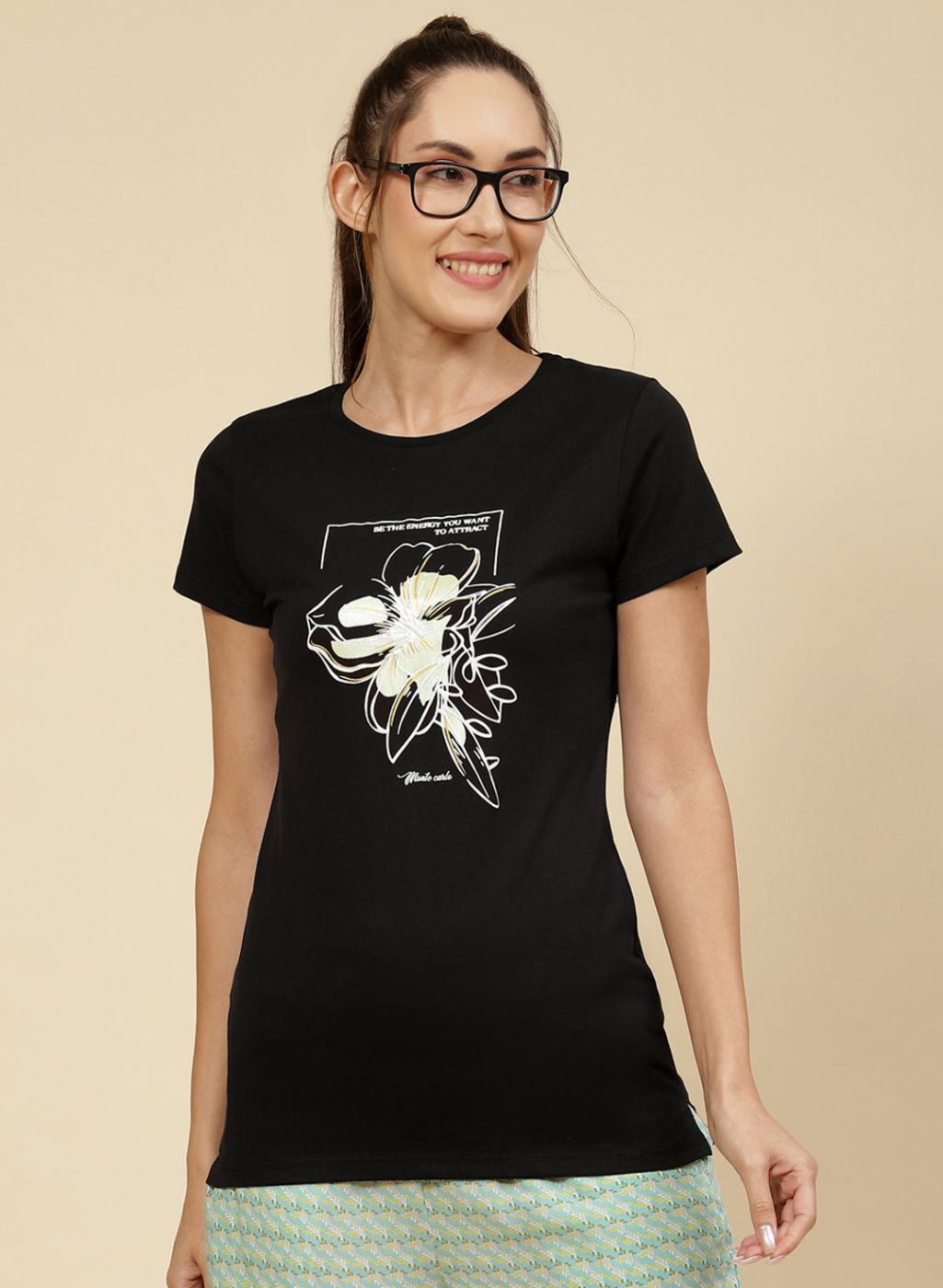 Women Black & Green Printed Top 2 Pc Set