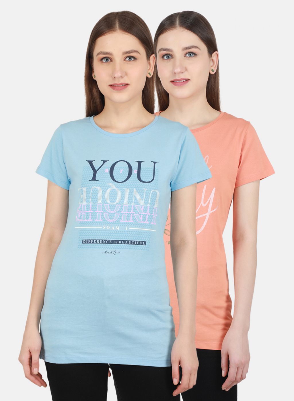 Women Blue & Peach Printed Top 2 Pc Set