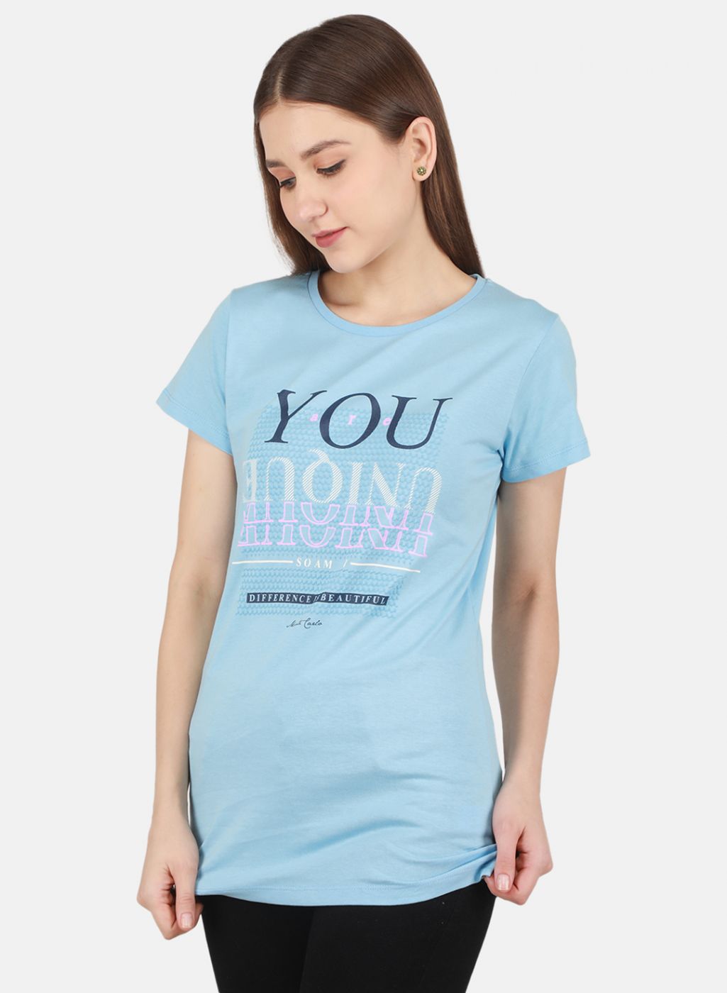 Women Blue & Peach Printed Top 2 Pc Set