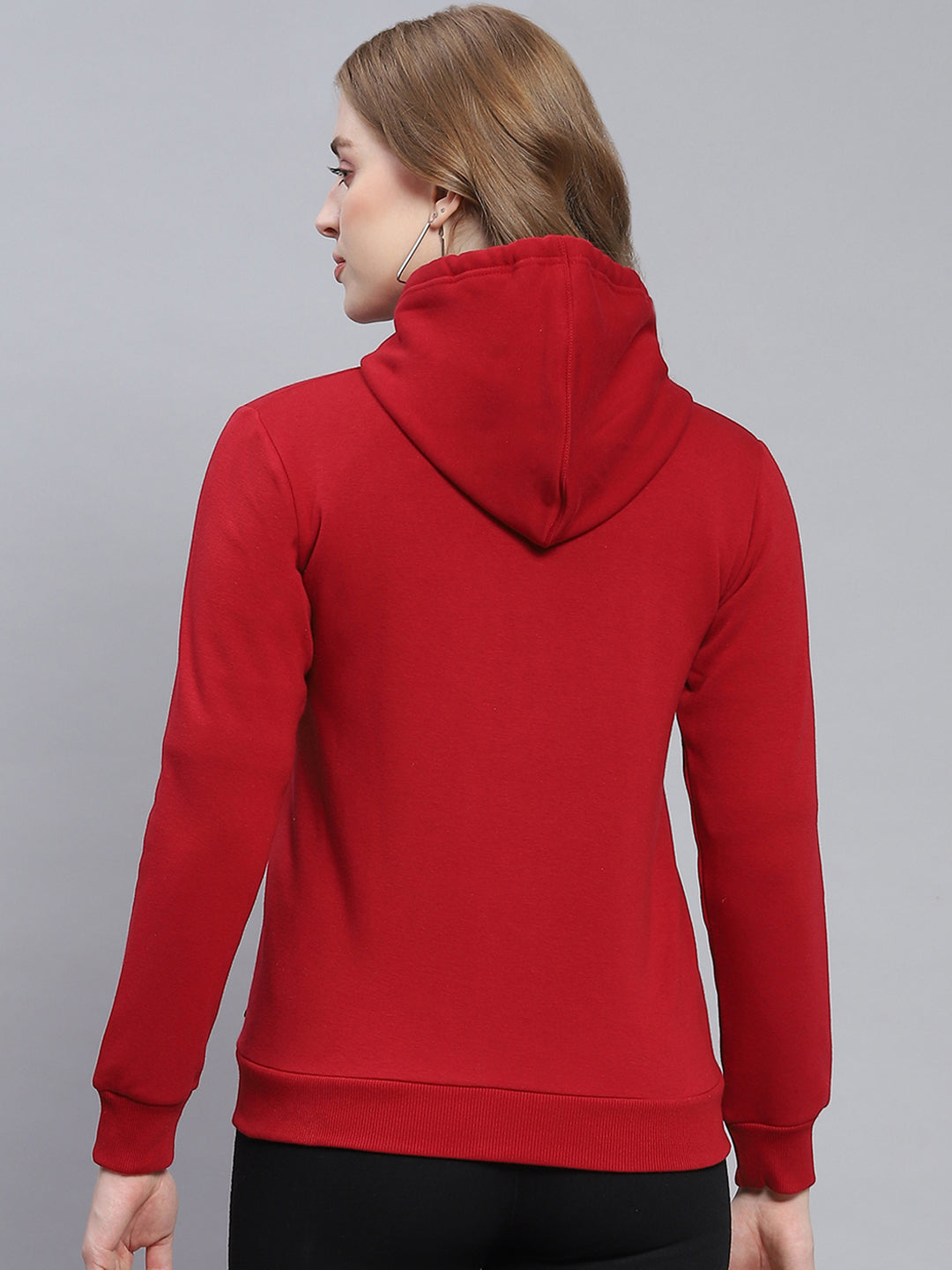 Women Maroon Solid Hooded Full Sleeve Sweatshirts