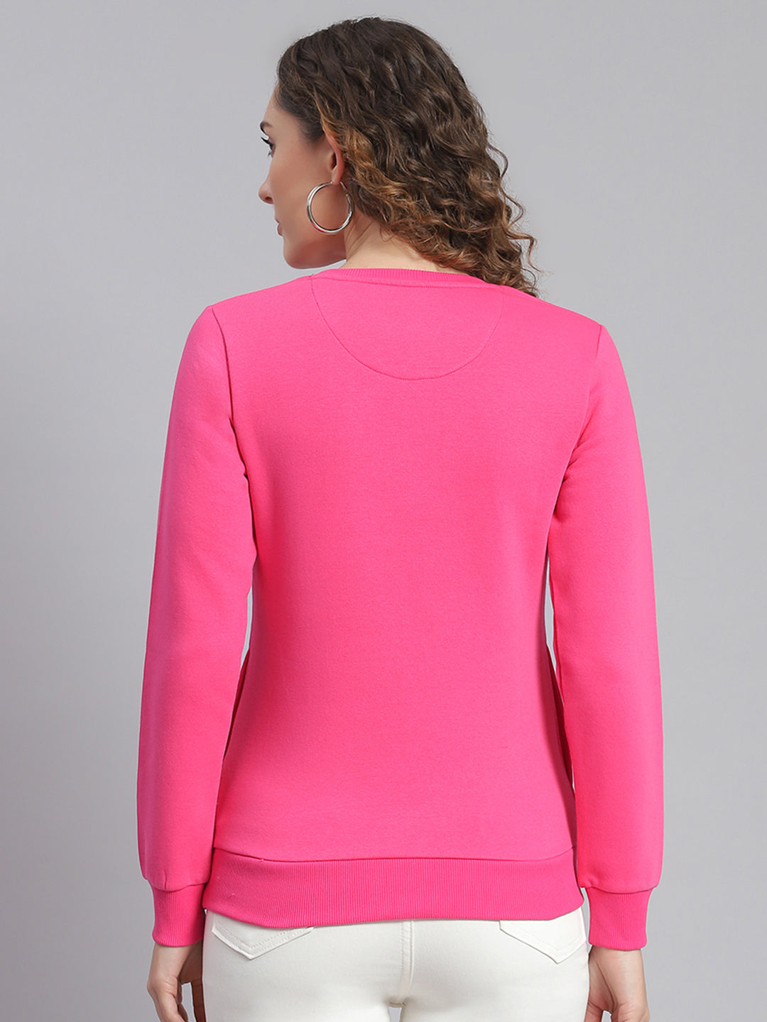 Women Magenta Embroidered Round Neck Full Sleeve Sweatshirts