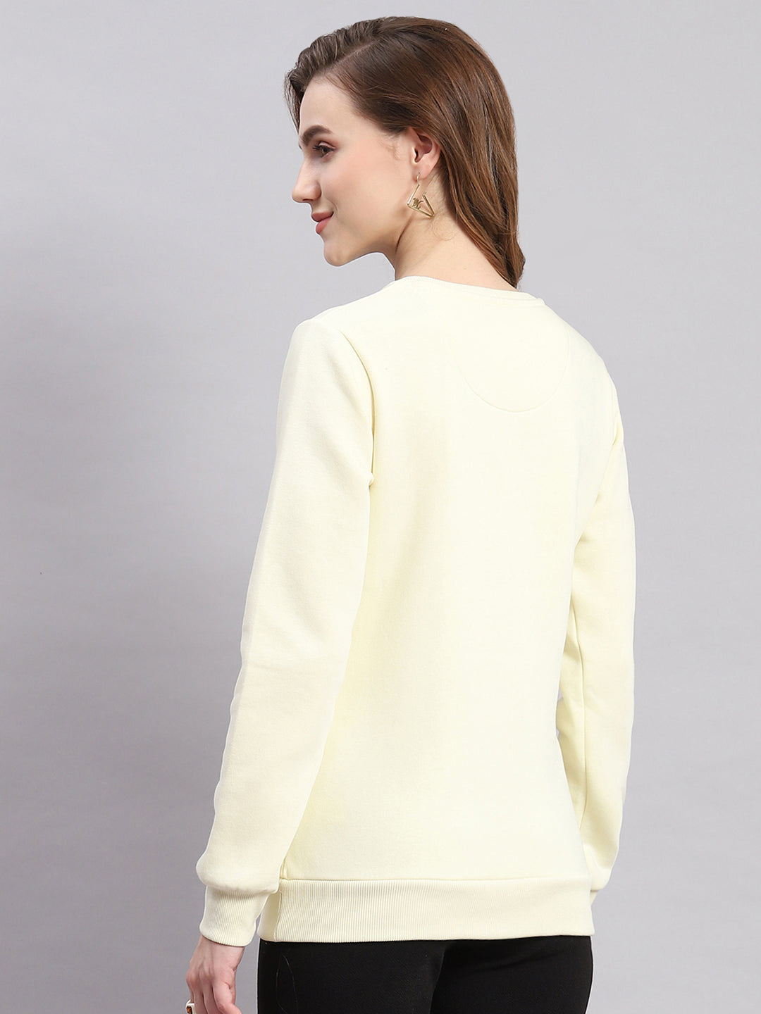Women Cream Embroidered Round Neck Full Sleeve Sweatshirts