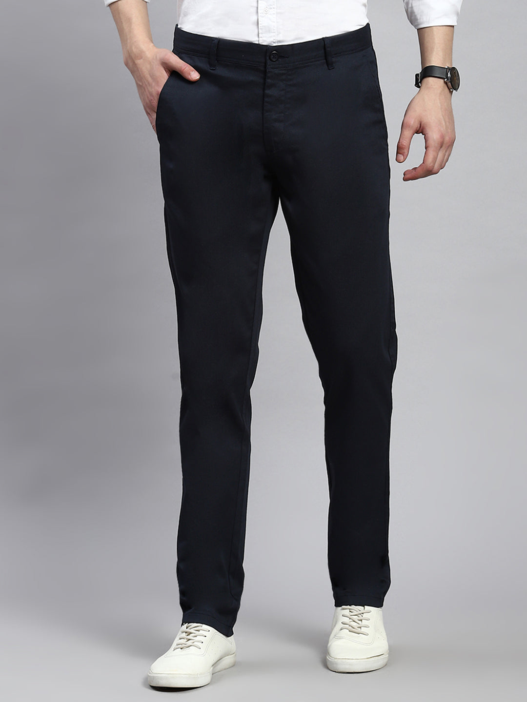 Men Navy Blue Slim Fit Trouser