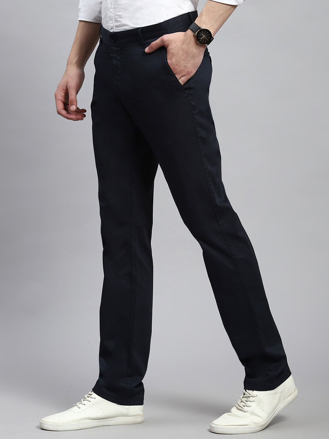 Men Navy Blue Slim Fit Trouser