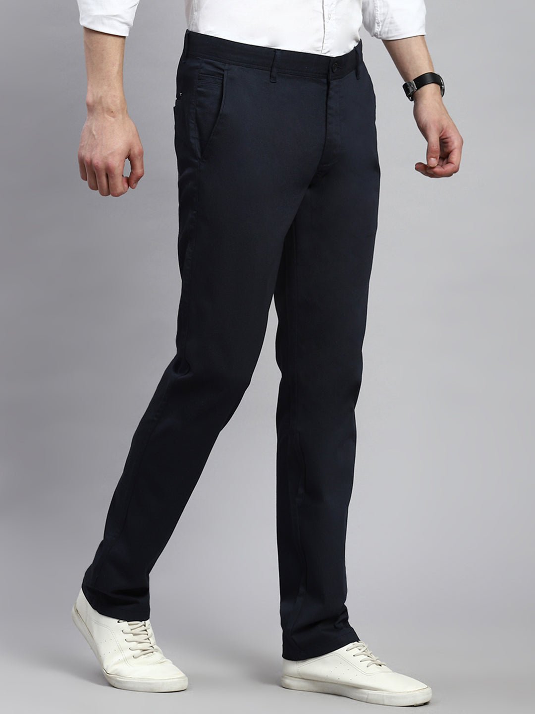 Men Navy Blue Slim Fit Trouser