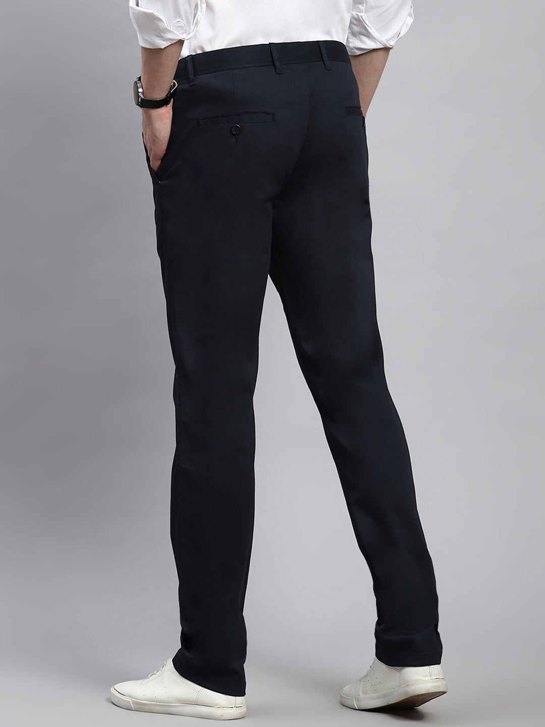 Men Navy Blue Slim Fit Trouser