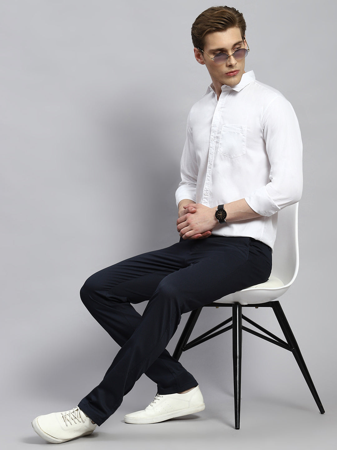 Men Navy Blue Slim Fit Trouser