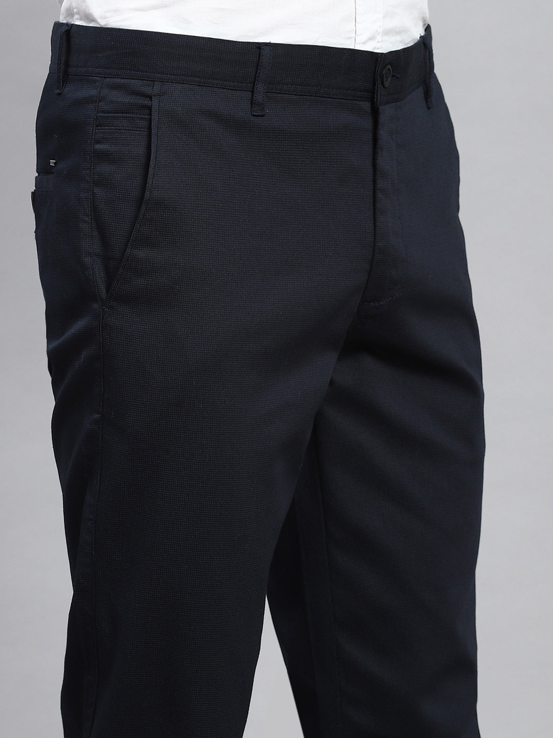 Men Navy Blue Slim Fit Trouser