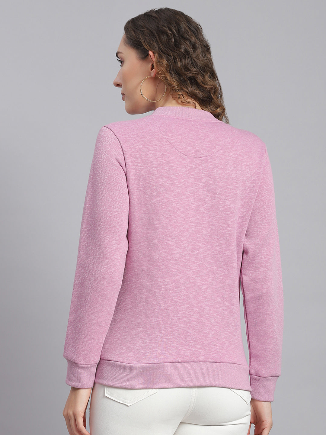 Women Purple Solid Mandarin Collar Full Sleeve Sweatshirts