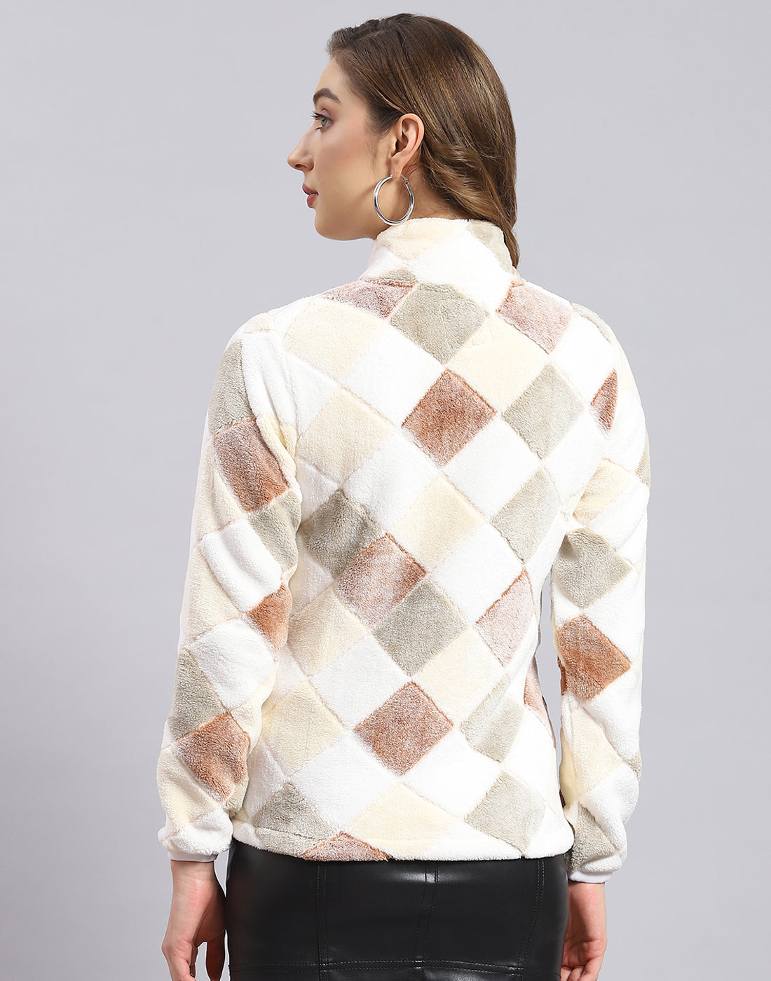 Women Beige Self Design F Neck Full Sleeve Sweatshirt