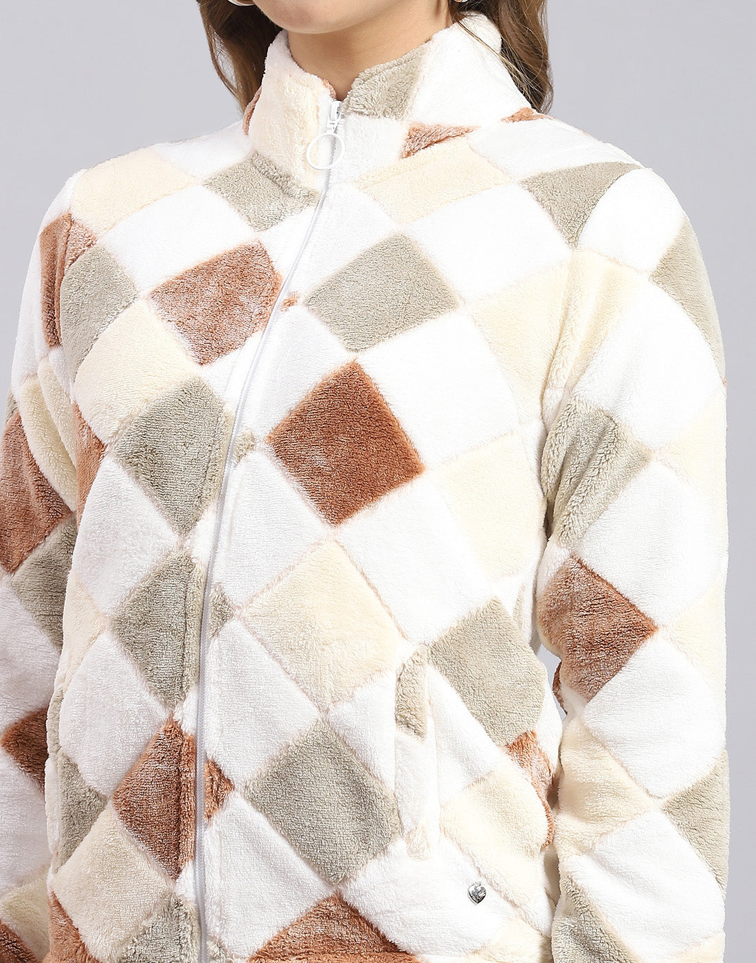 Women Beige Self Design F Neck Full Sleeve Sweatshirt