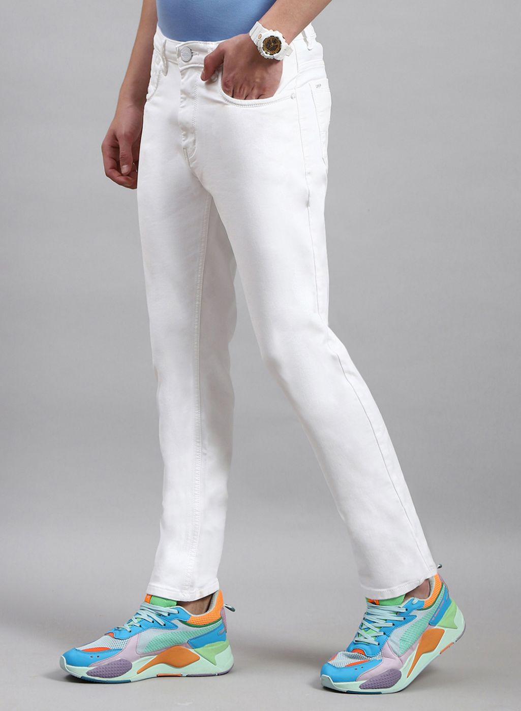 Men White NArrow Fit Denim