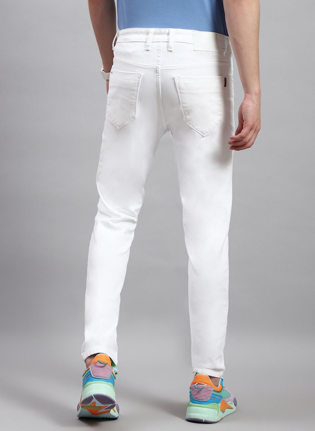 Men White NArrow Fit Denim
