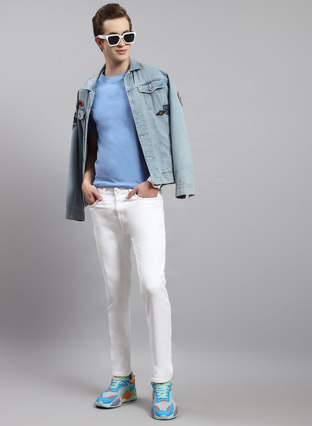 Men White NArrow Fit Denim