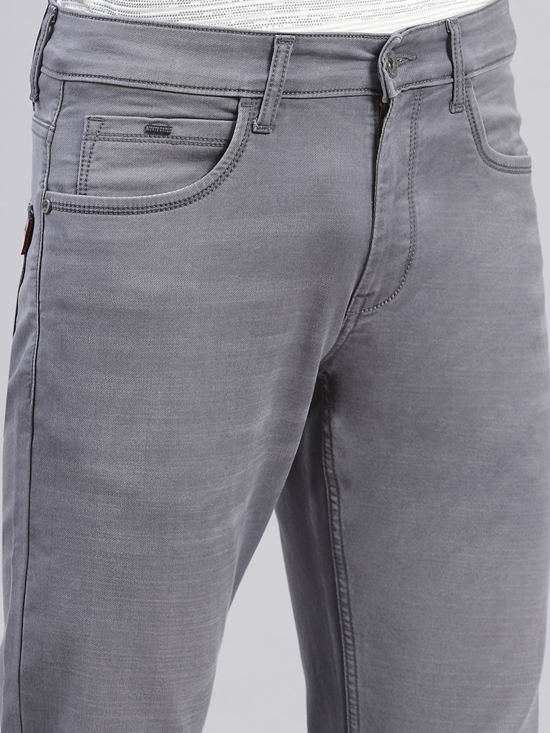 Men Grey Light Wash Regular Fit Denims