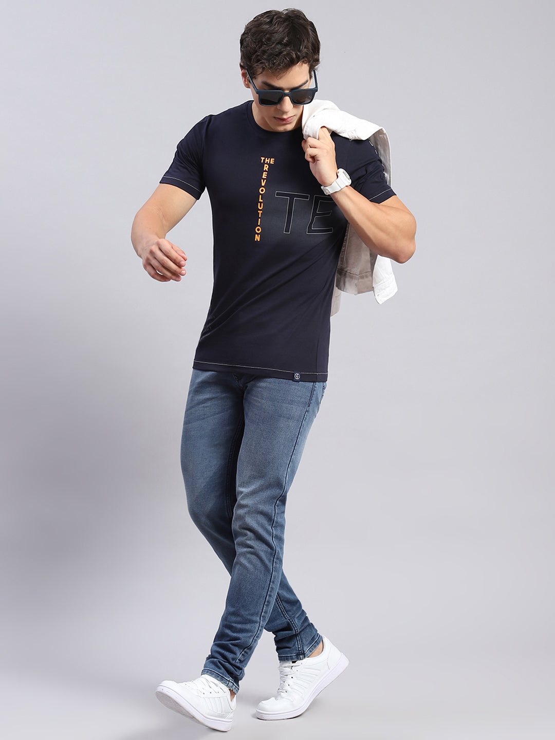 Men Blue Solid Regular Fit Denims