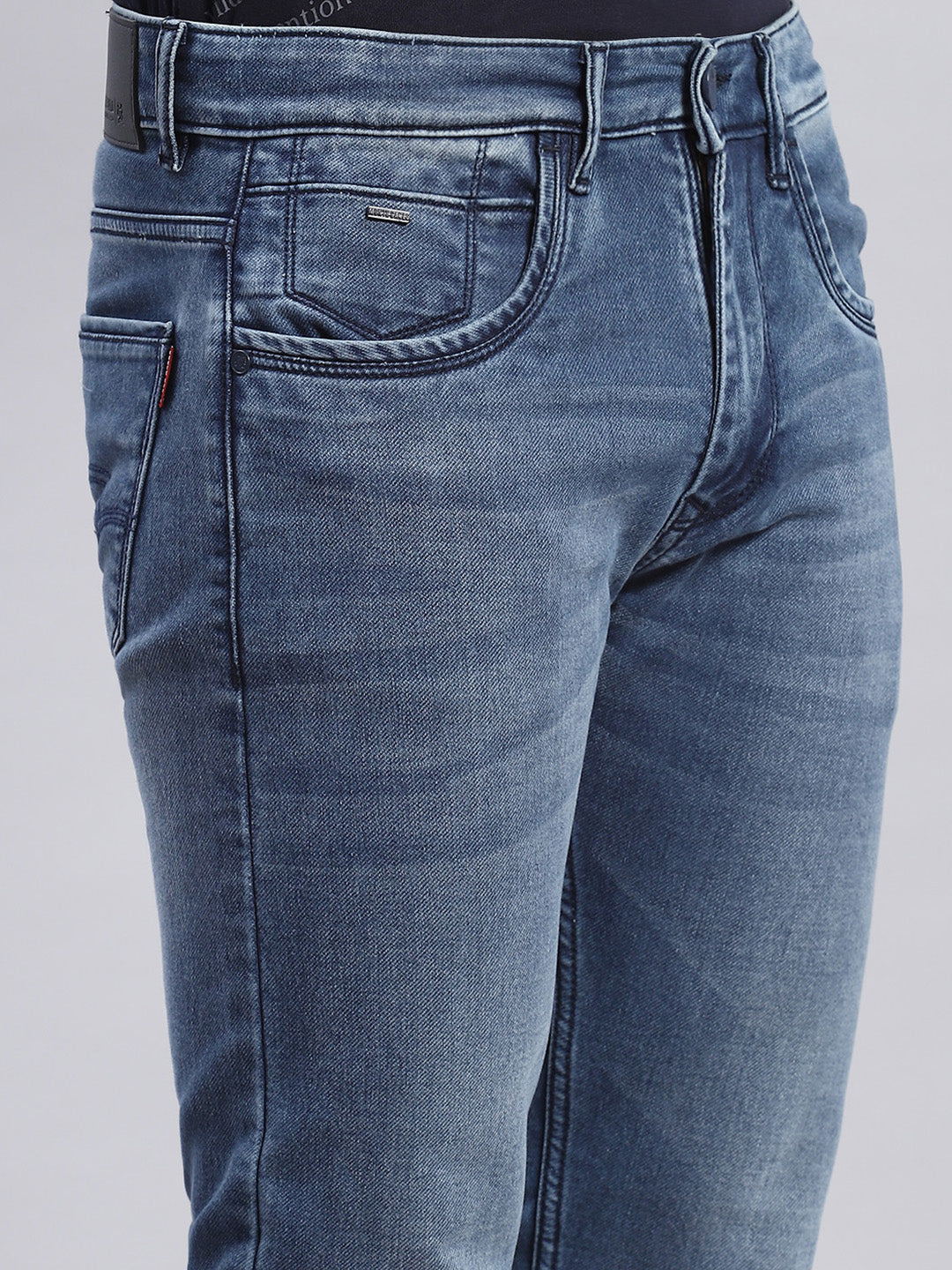 Men Blue Solid Regular Fit Denims