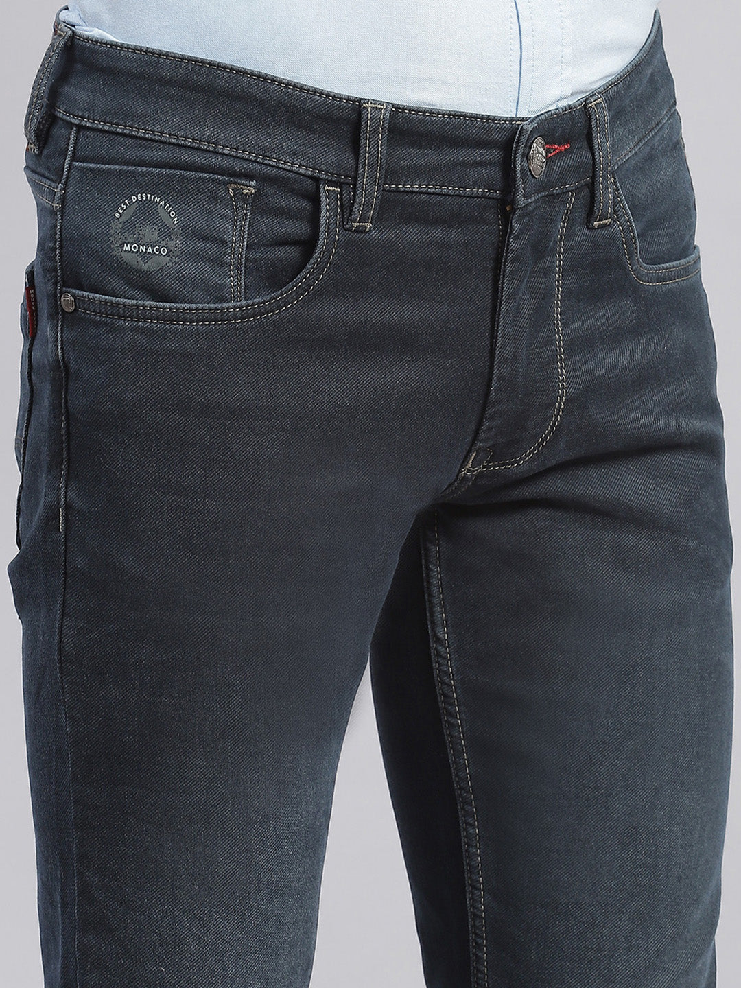 Men Blue Light Wash Regular Fit Denims