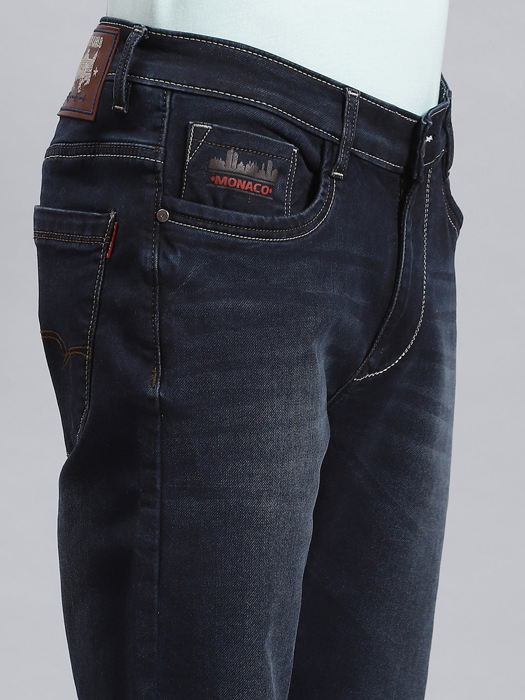 Men Blue Solid Regular Fit Denims
