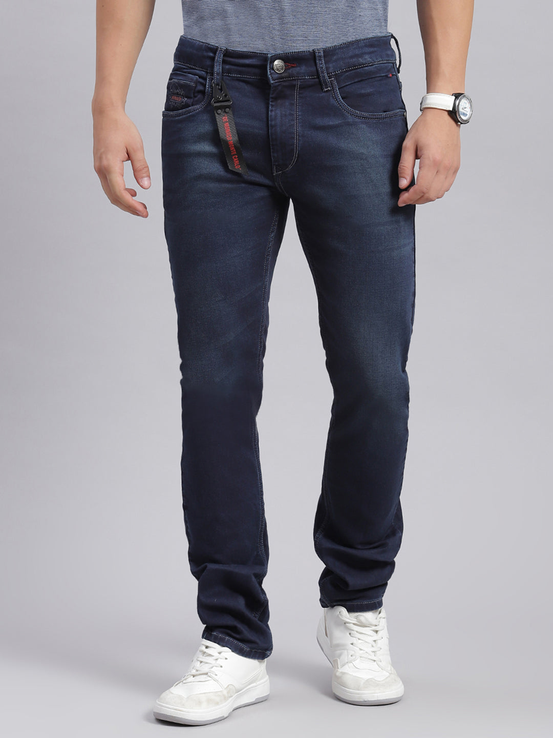 Men Blue Solid Regular Fit Denims