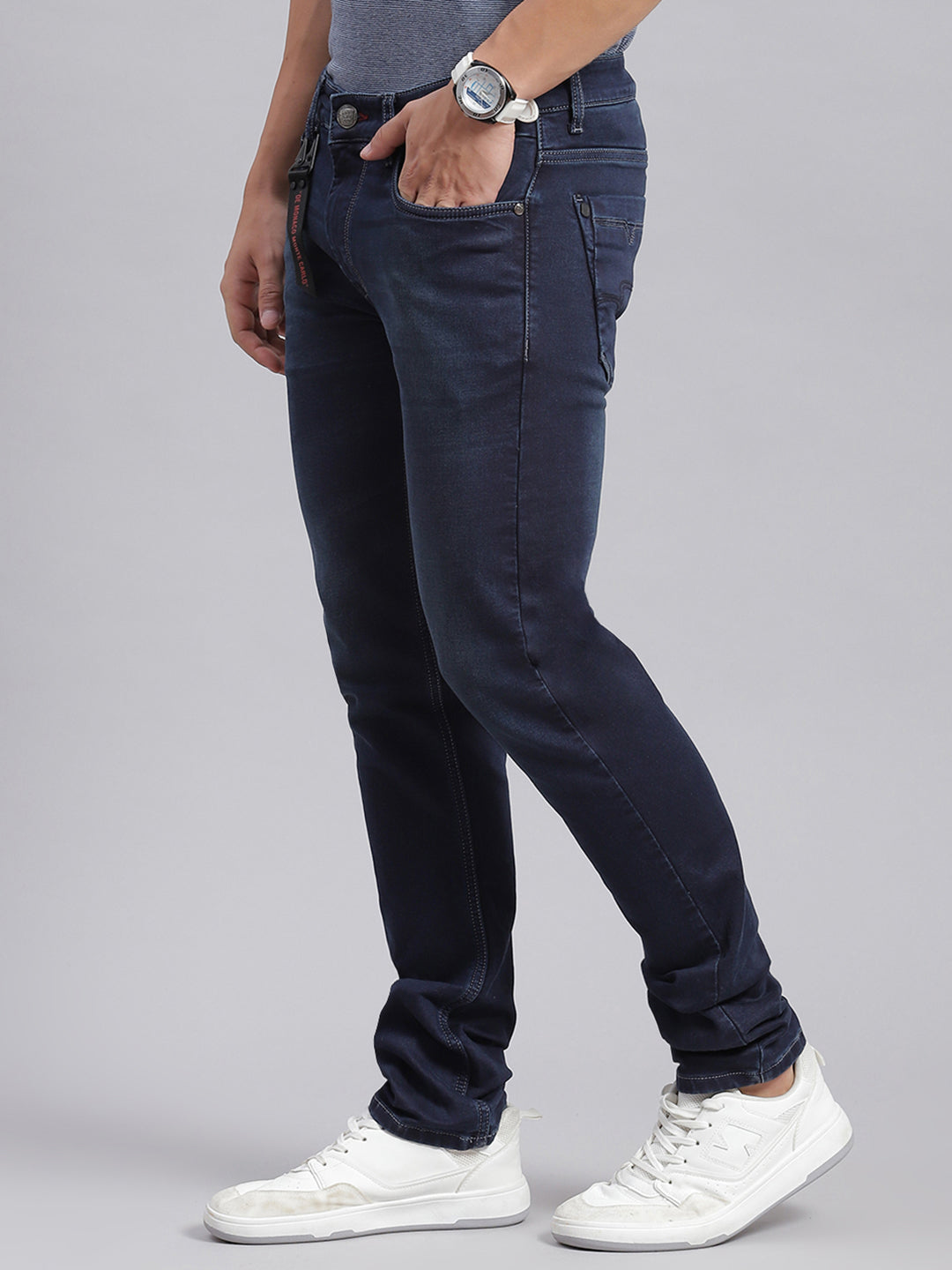 Men Blue Solid Regular Fit Denims