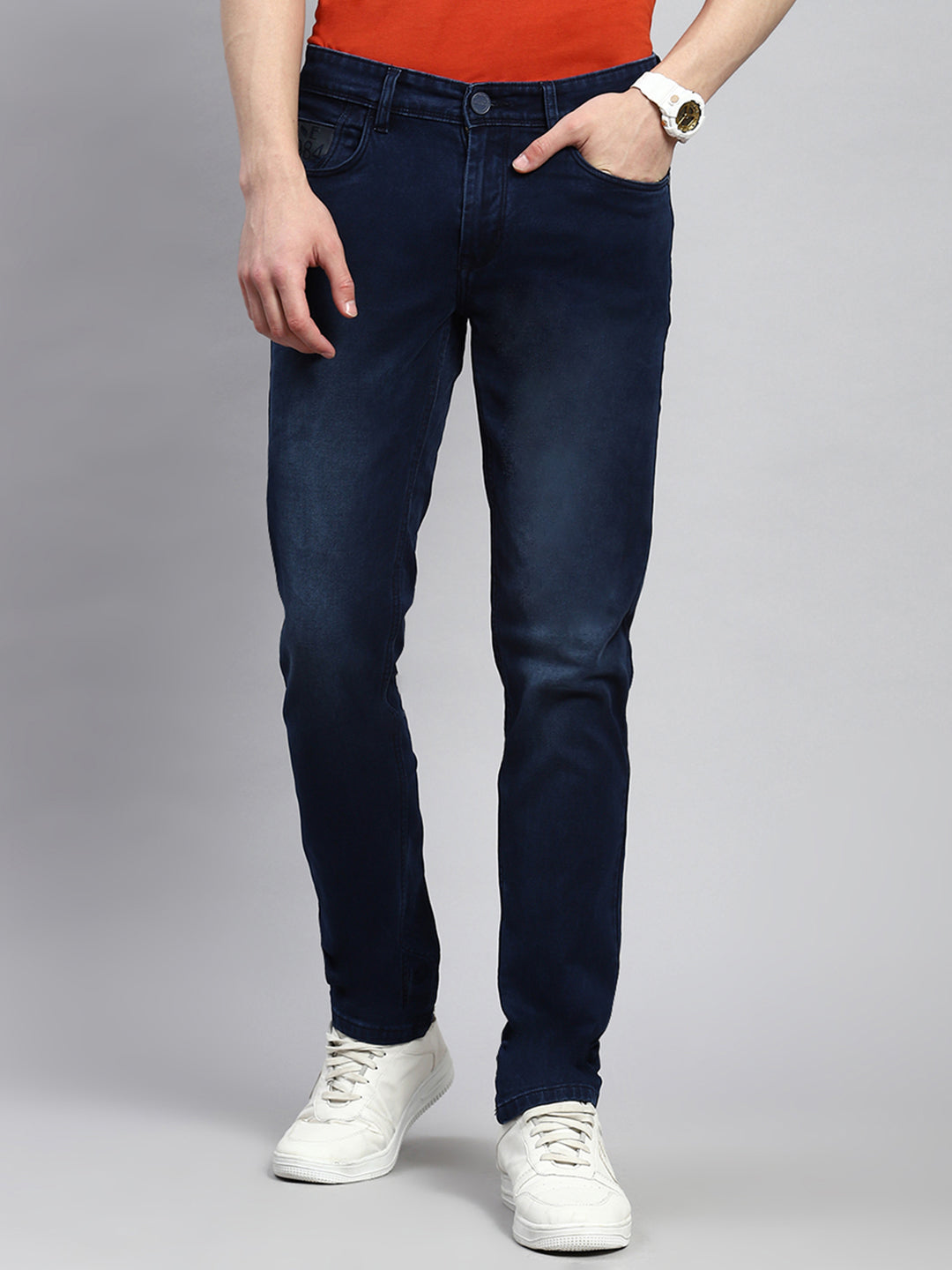 Men Navy Blue Narrow Fit Denim