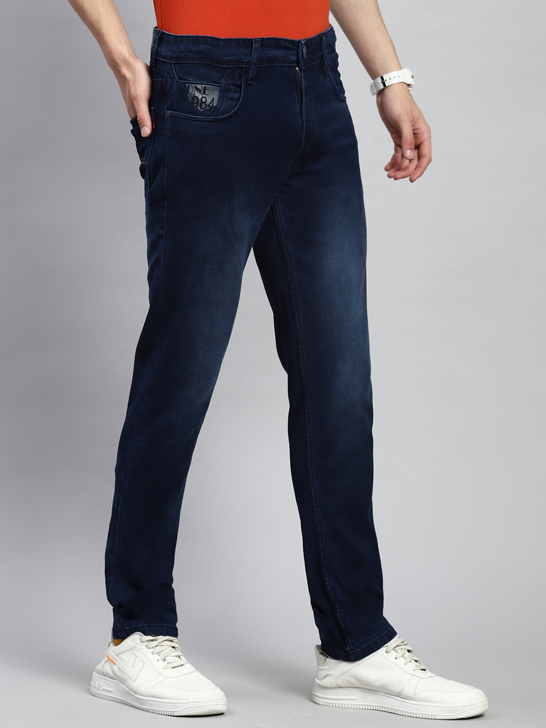 Men Navy Blue Narrow Fit Denim