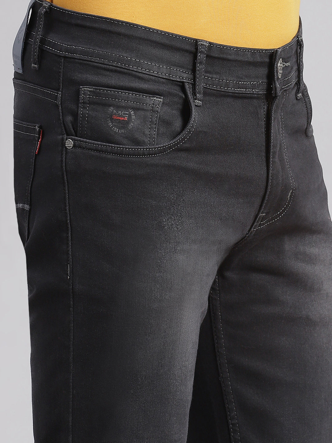 Men Grey Solid Regular Fit Denims