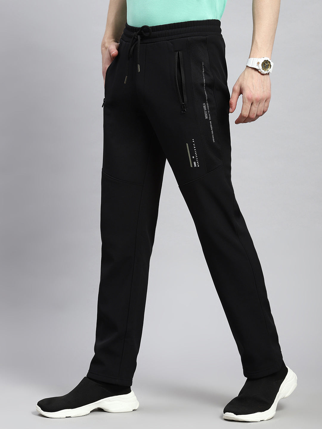 Men Black Plain Winter Lower
